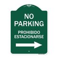 Signmission No Parking Prohibido Estacionarse W/ Left Arrow, Green & White Alum Sign, 18" x 24", GW-1824-23596 A-DES-GW-1824-23596